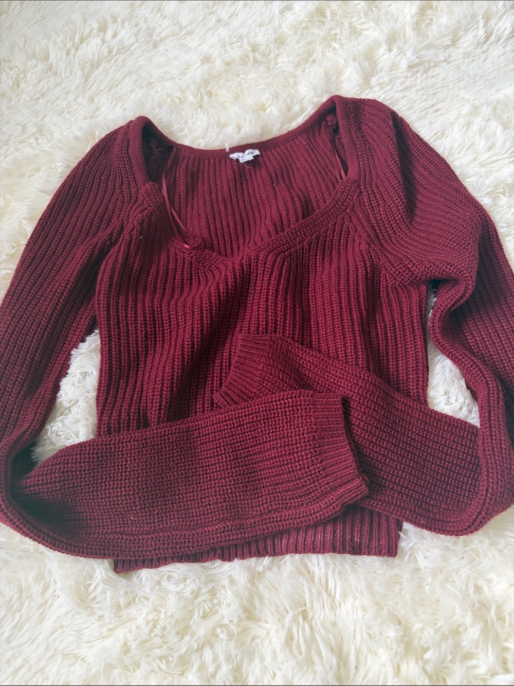 Garage Maroon V-Neck Rib Knit Sweater